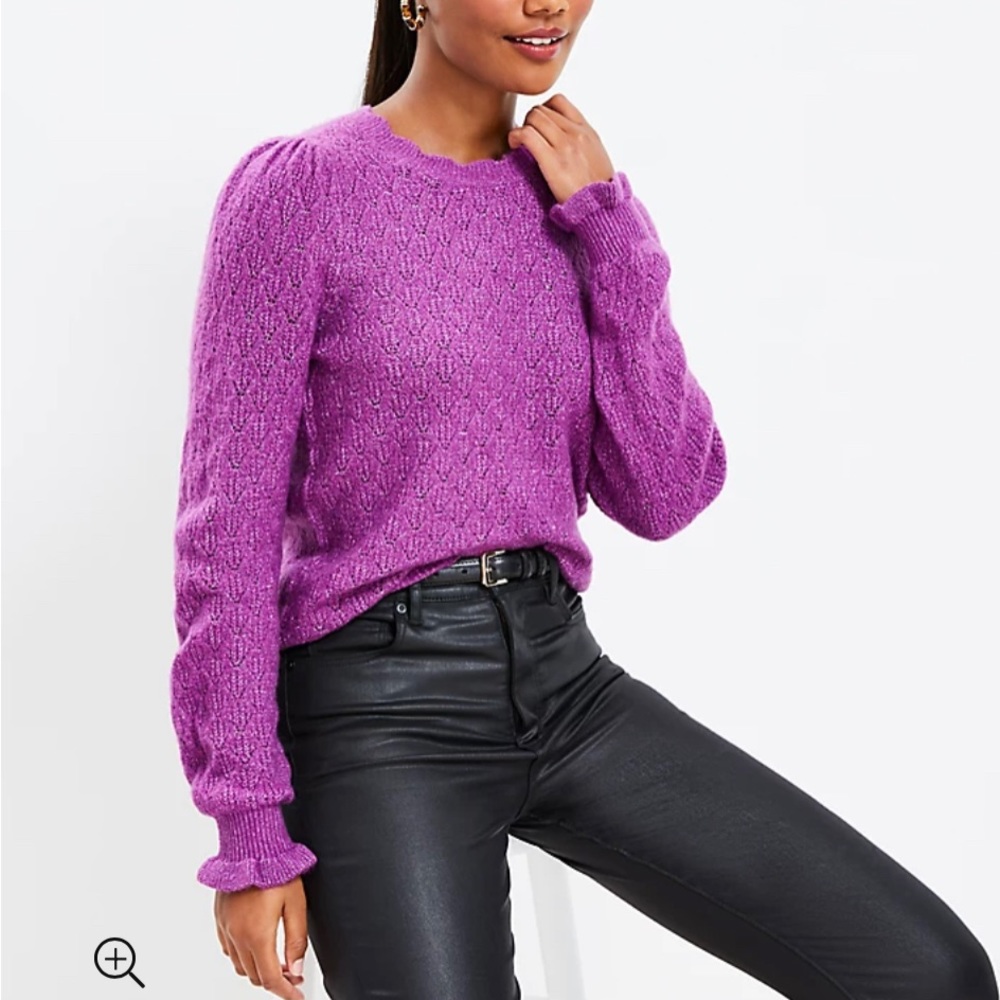 LOFT scalloped pointelle sweater soft Small